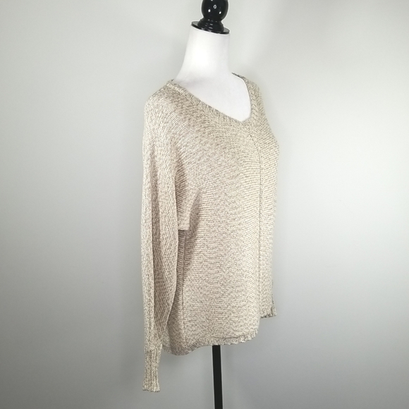 Tribal Women's Sweater Size M Metallic Thread Crew Neck Beige Knit - Picture 3 of 8